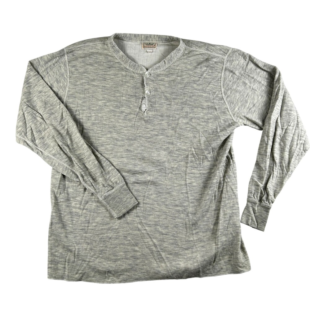 Vintage LL Bean Shirt Mens XL Gray River Driver Henley Thermal Lined USA 80s